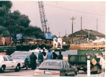 Bridge fire in 1988 caused by a welder's torch. This was one of the first assignments for the Fire Department's Marine Unit.